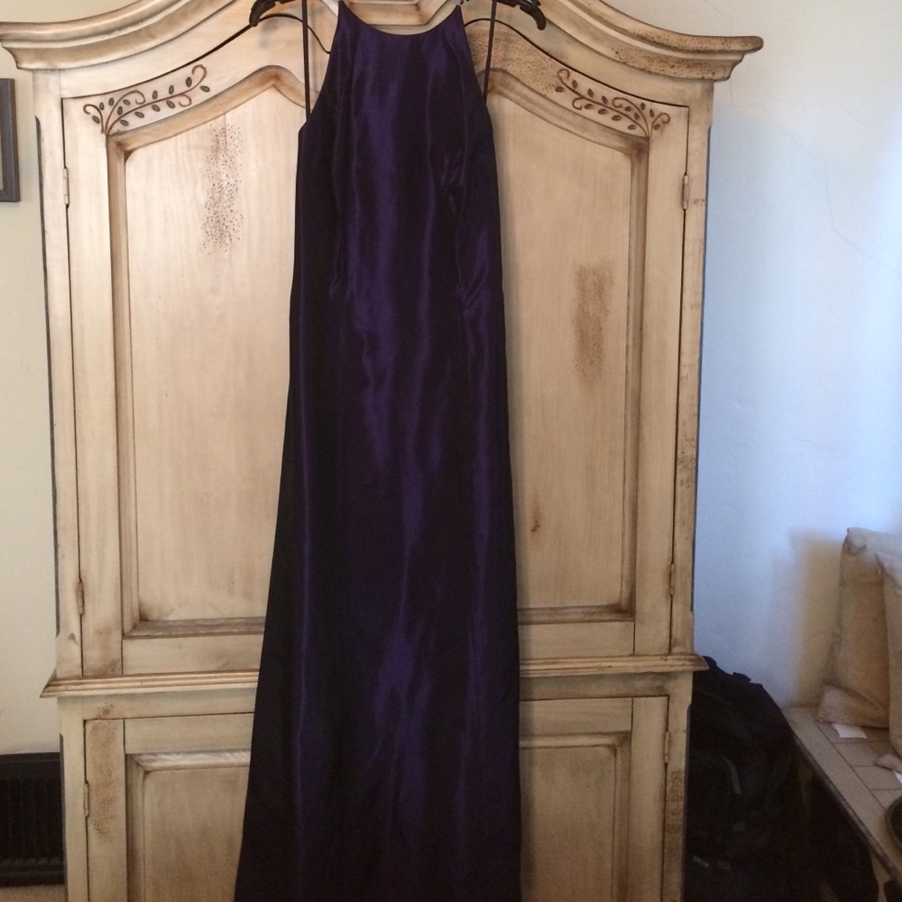 Deep purple formal holiday gown. Available in sizes 8 regular and 10 petite